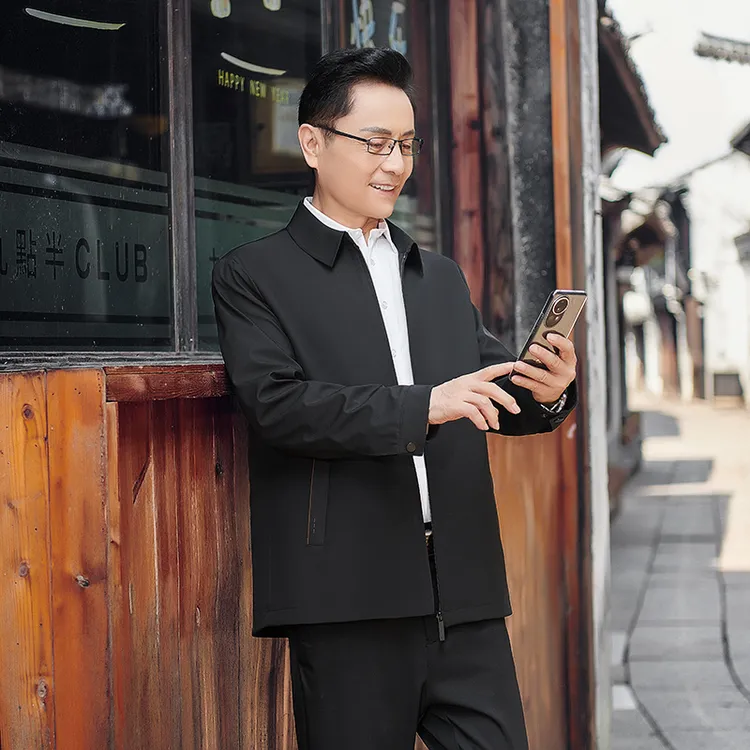 春秋加大加肥爸爸装行政夹克外套男翻领中年中老年爷爷装宽松休闲