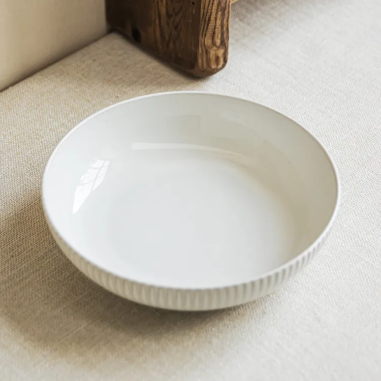 YE HOME 极简风竖纹陶瓷碗实用敞口碗家用餐具汤菜碗沙拉碗拌面碗