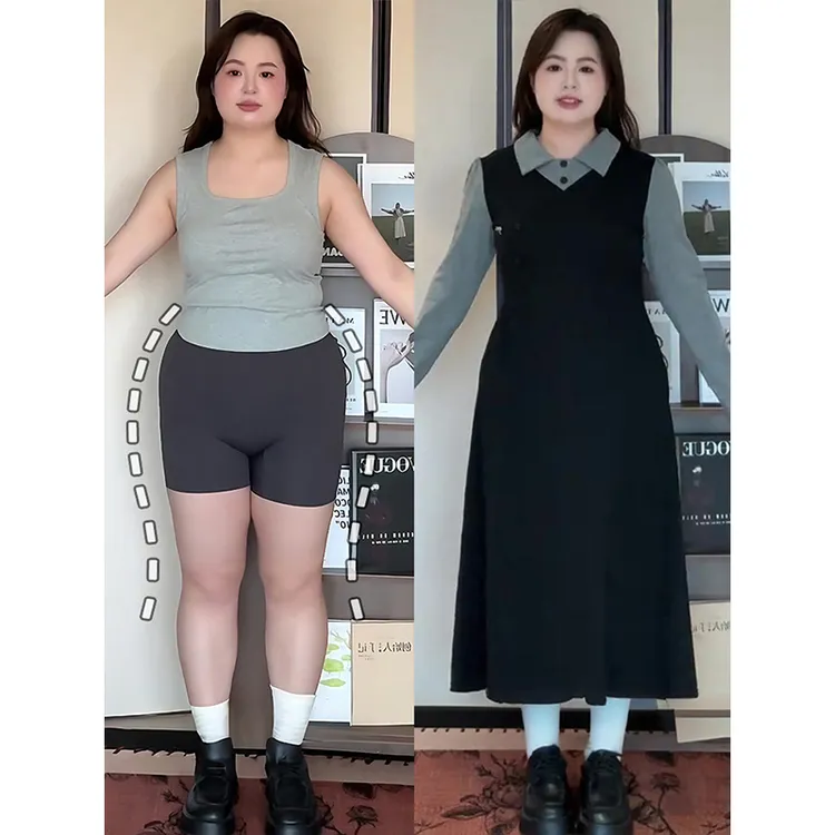 大码胖mm女装法式复古针织连衣裙高级感2025新款收腰显瘦长裙子