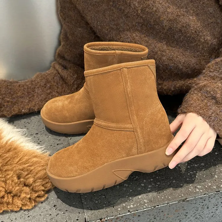 增高7.5cm内增高雪地靴女款冬季加绒加厚新款真皮防水厚底短靴潮