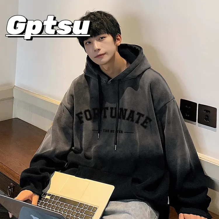 GPTSu重磅渐层连帽运动衫男款春秋美式痞帅oversize外套潮牌上衣
