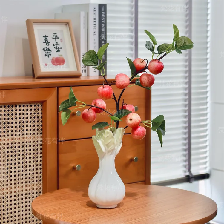 仿真小苹果桌面茶几玄关陶瓷花瓶假花摆设客厅书桌摆件