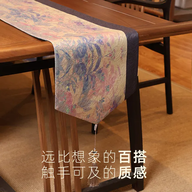 爱奇葩 原创花间梦辞中式桌旗防水茶席茶桌垫布高端长条茶台桌布5