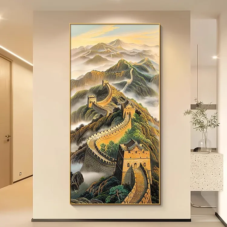 万里长城挂画客厅玄关装饰画办公室靠山图竖版壁画中式入户风景画