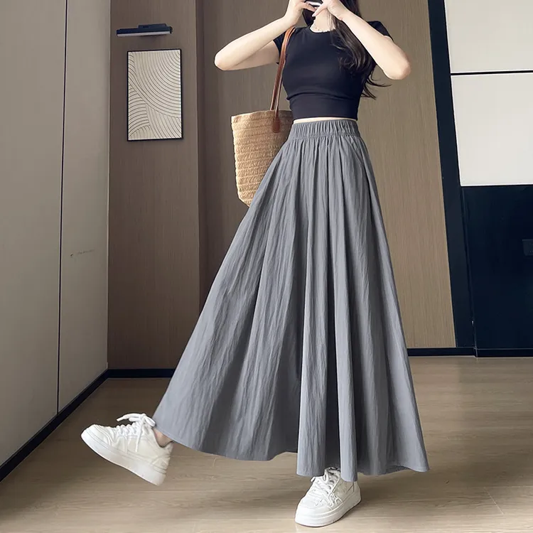 夏季新款炸街高腰显瘦A字半身冰丝阔腿山本裙裤宽松