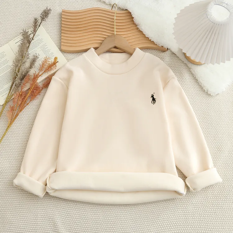 秋冬季一体绒半高领德绒宝宝加绒女宝男童加厚打底衫保暖上衣内搭