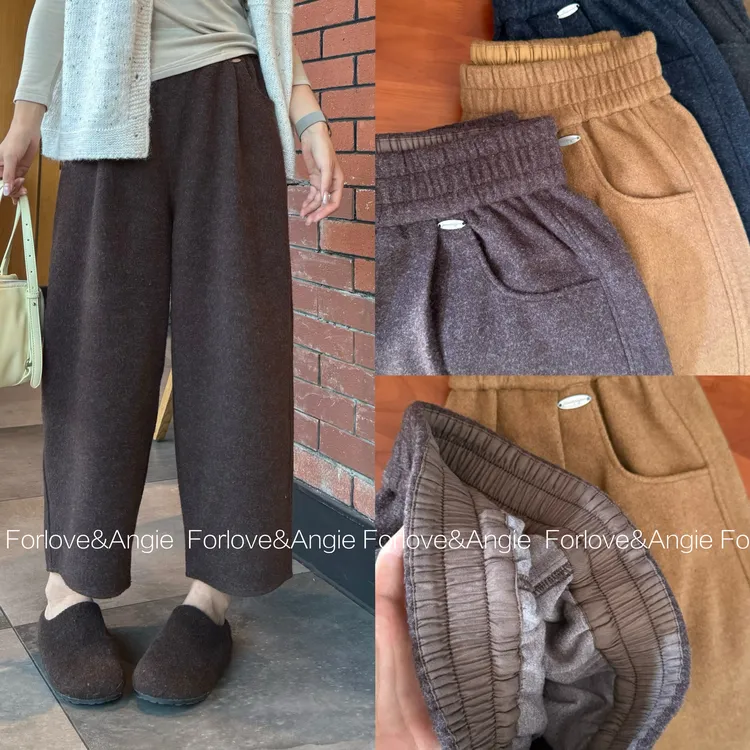 F.AN《羊绒奶奶裤》冬季新款羊绒中高腰宽松休闲奶奶裤加倍保暖