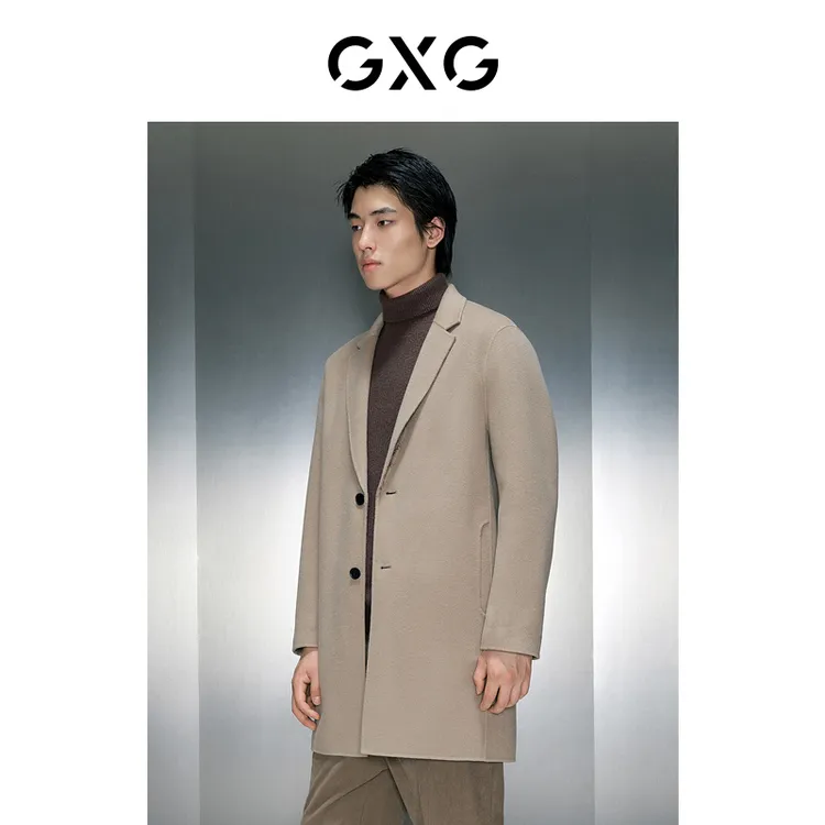 GXG男装 100%绵羊毛多色提花全羊毛长大衣男秋冬季#GEX12627104