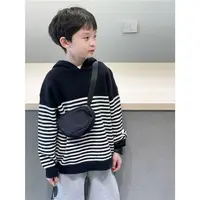 【米果妈】儿童2025冬季新款百搭条纹厚绒帽衫B3962