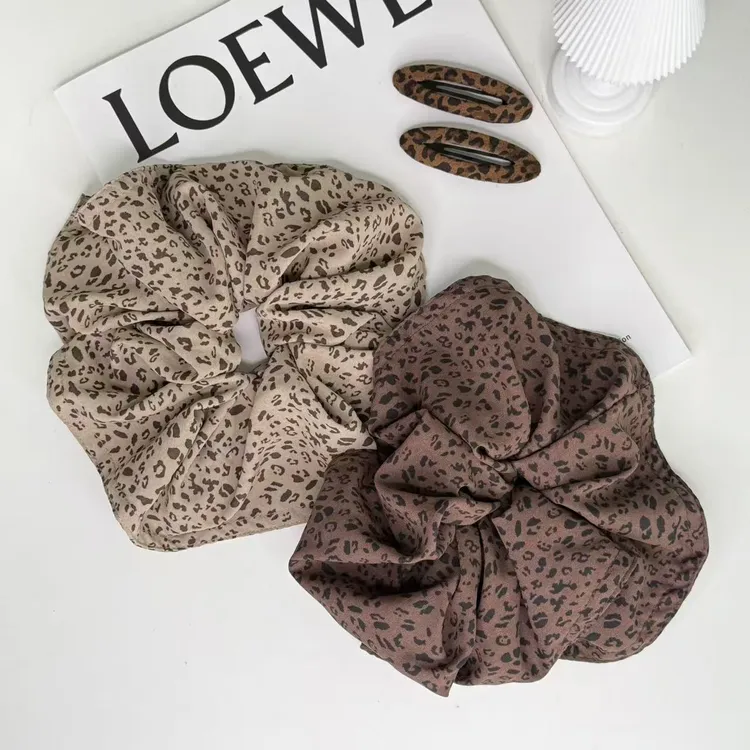 许妍同款发圈 复古豹纹褶皱氛围感大肠发圈