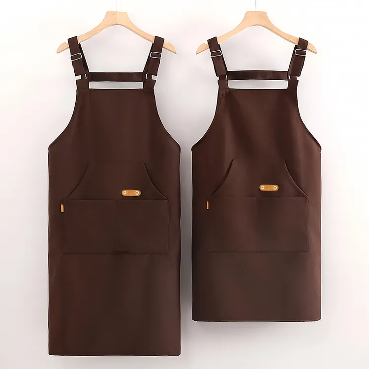 背带加大围裙厨房餐饮专用可定制logo工作服纯色简约男女同款套袖