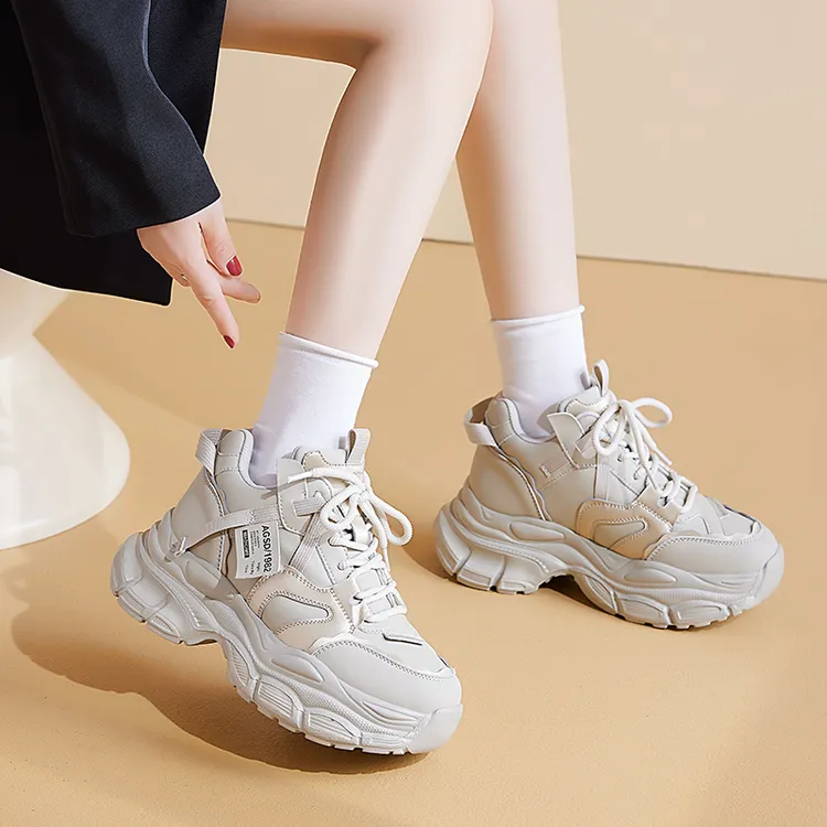 奥古狮登高帮老爹鞋女款2025新款春季厚底增高女鞋百搭休闲A