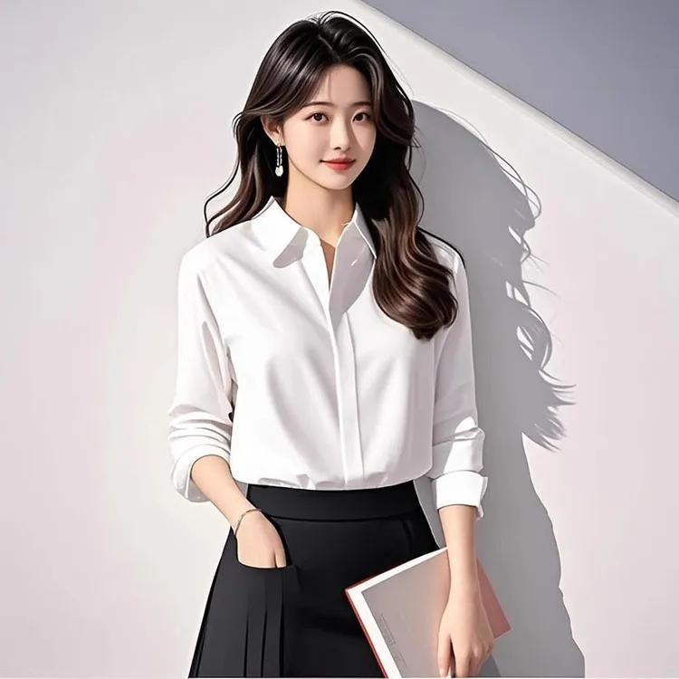 2025春装新款缎面衬衫女显瘦长袖白衬衣高级感气质时尚韩版