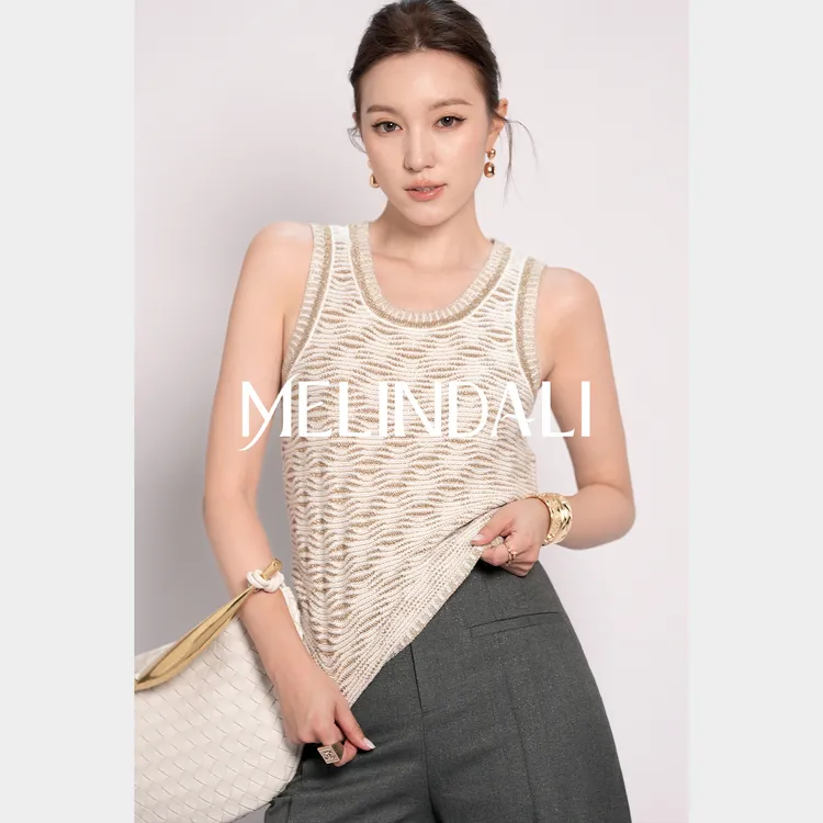 Melinda Li【金丝老钱】复古气质金丝提花修身显瘦无袖针织背心内搭