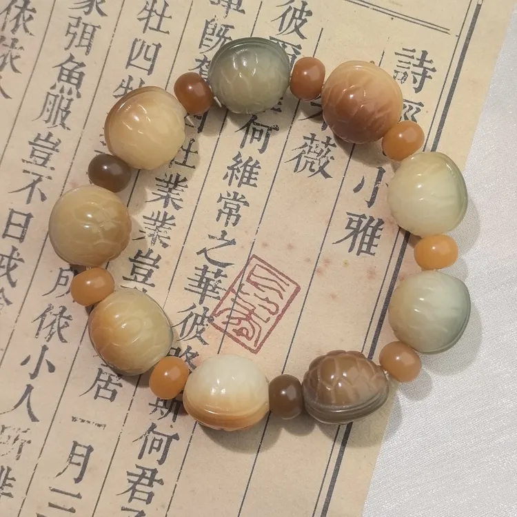 富甲天下 大尺寸菩提精雕设计款单圈文玩手串16x17mm