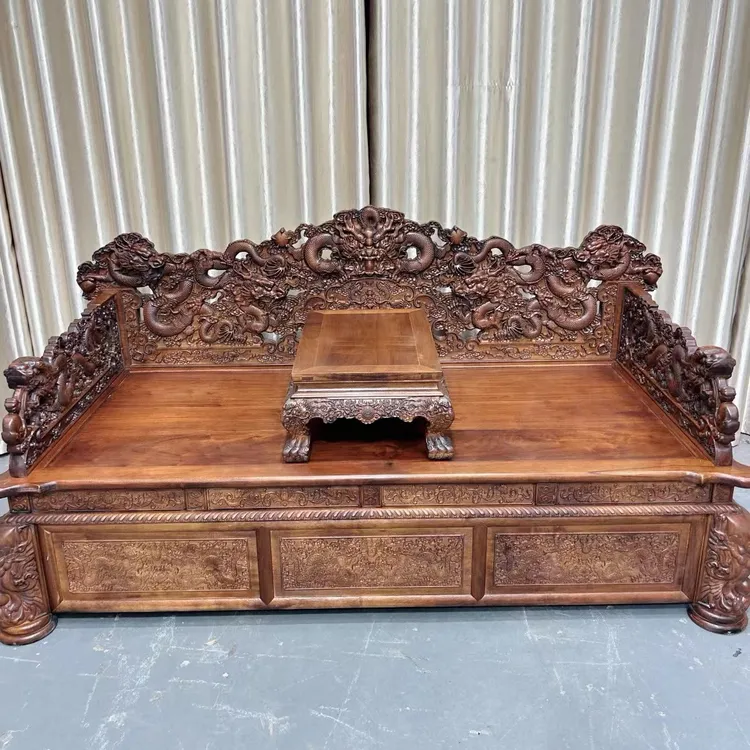 古典仿古雕龙罗汉床实木榫卯结构客厅沙发三人位