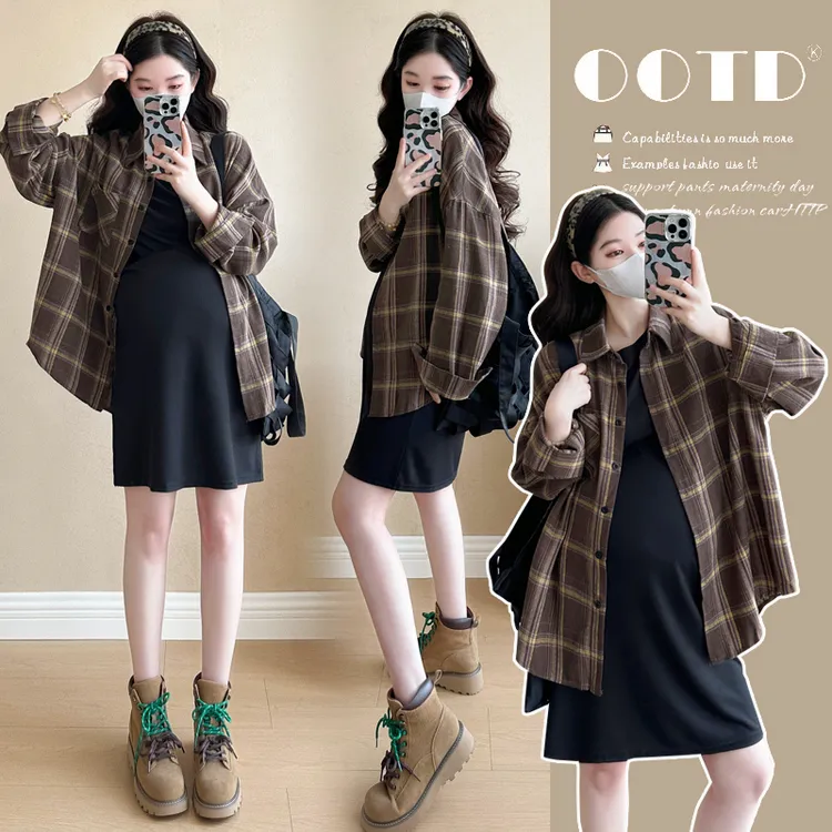 孕妇装春秋装春季显瘦衬衣针织连衣裙2025新款洋气时尚宽松韩版