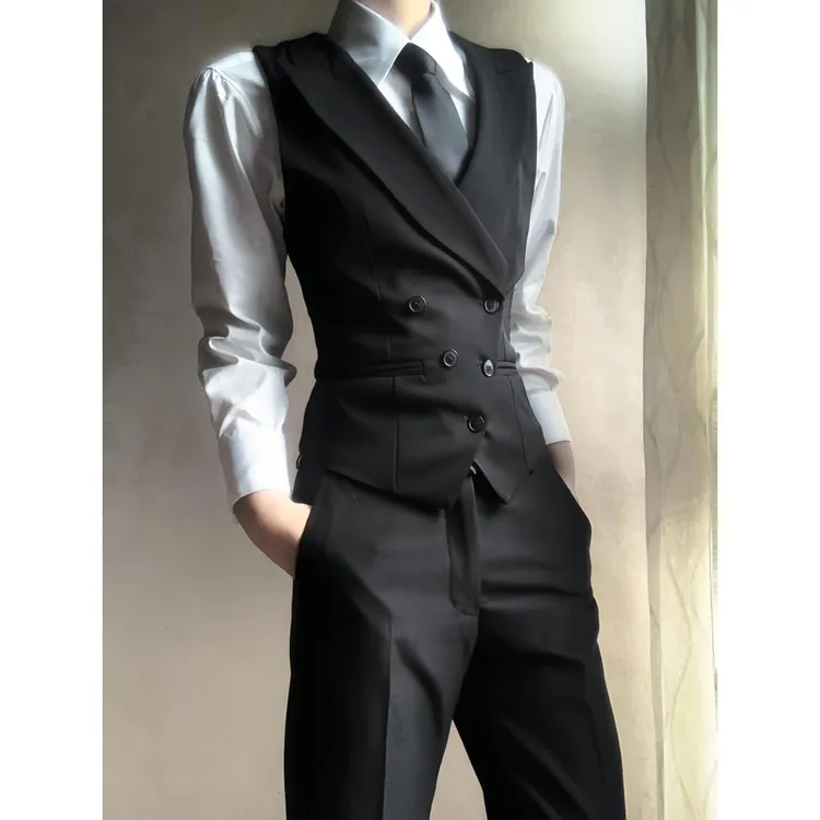 黑色修身休闲西服无袖马甲背心男夏装搭配轻职场通勤穿搭西装马夹