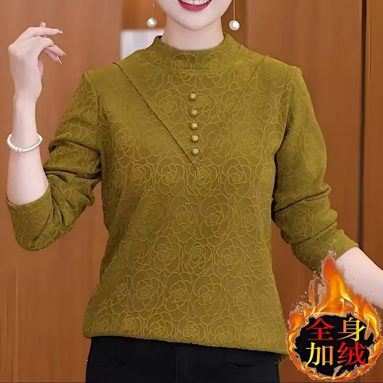 【现货-加绒加厚】冬季新年打底衫女士百搭一体绒保暖上衣洋气小衫