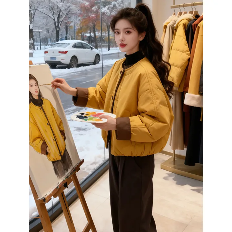 韩版宽松撞色棉衣外套女短款休闲显瘦小个子棉服潮加厚时尚冬季