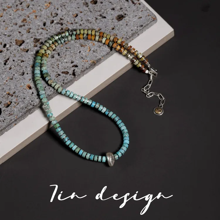 坠链均925银 7in【青汐】原创小众设计复古渐变手作s925项链（40+5cm