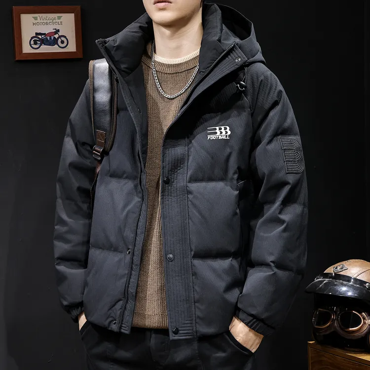 2025新款连帽羽绒服男潮牌宽松冬季加厚保暖面包服男士休闲外套