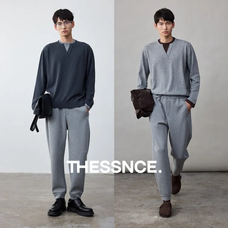 THESSNCE 奢享绒感 假两件撞色双领 羊毛羊绒衫外套男秋冬