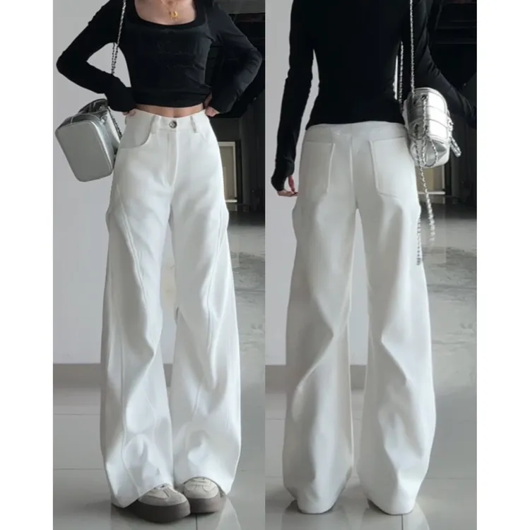 [YAOYAO服饰]2025秋冬加绒新款百搭设计感捏褶西裤弧裤休闲裤