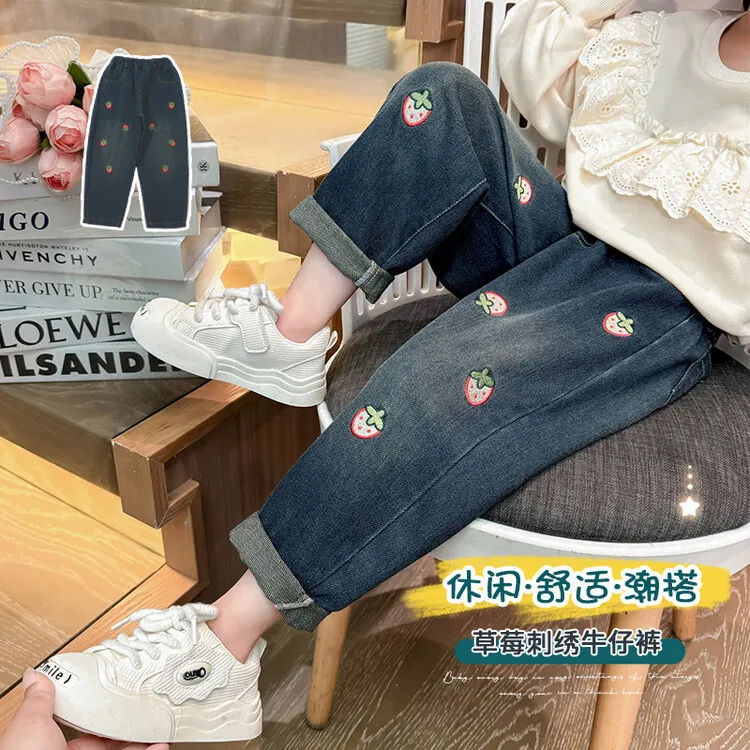 YeeHoO英氏【断码】女童牛仔裤2025春秋款洋气女孩长裤中小童宽童