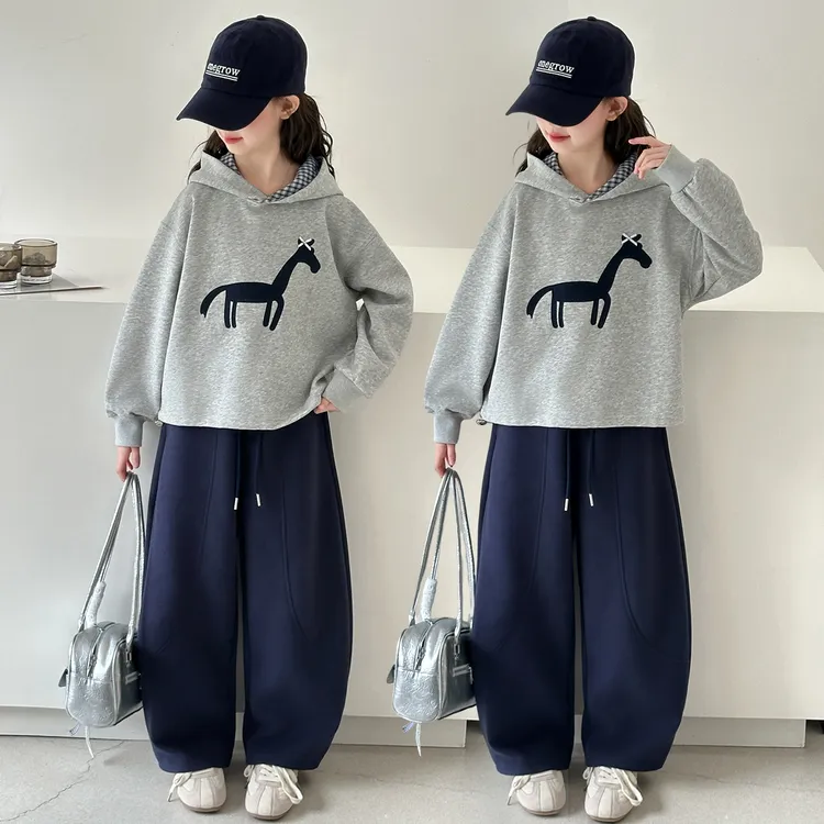 女童春秋新款韩版时尚卫衣套装秋季中大儿童洋气宽松运动弯刀卫裤