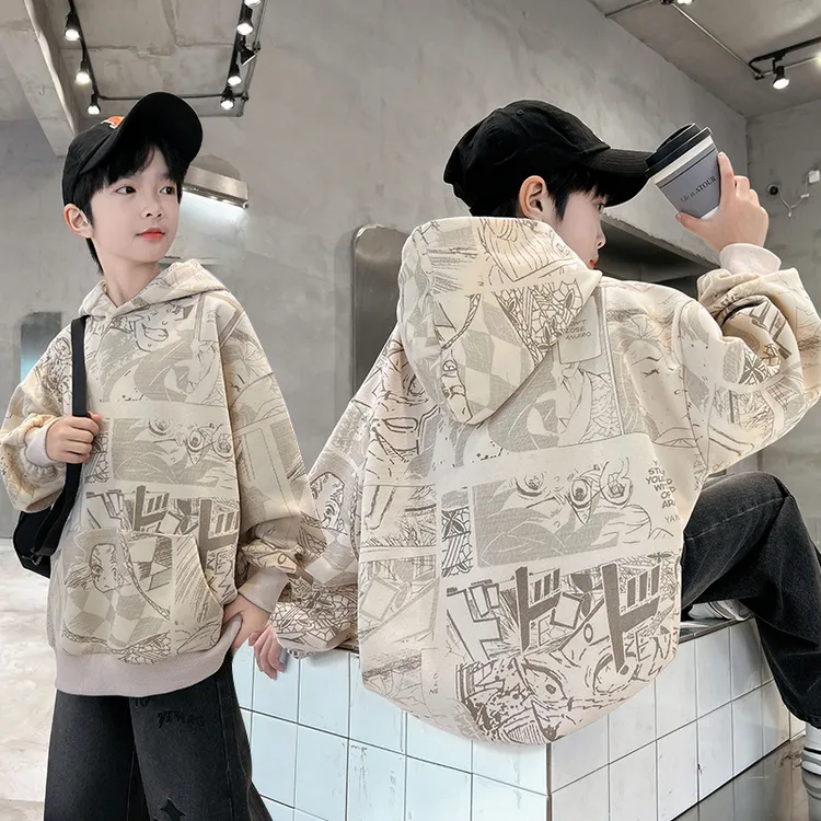男童卫衣春秋装新款中大童学生秋季上衣时尚帅气百搭儿童连帽卫衣