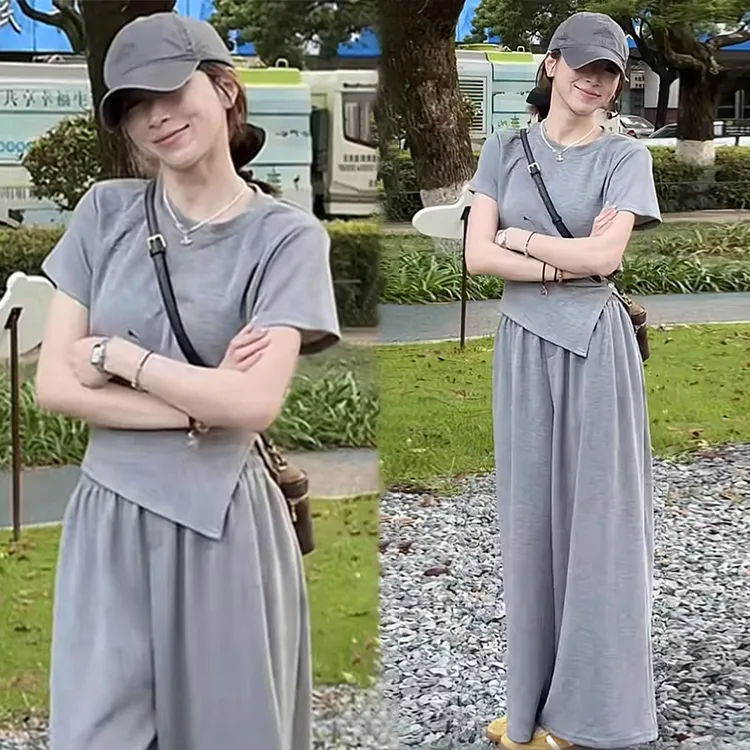 官图 修容套装夏季新款韩系简约休闲百搭时尚纯色设计感套装