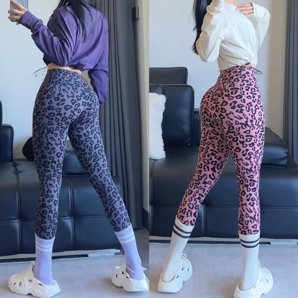 【大严家】高腰收腹豹纹瑜伽裤提臀显瘦高弹透气速干外穿九分裤