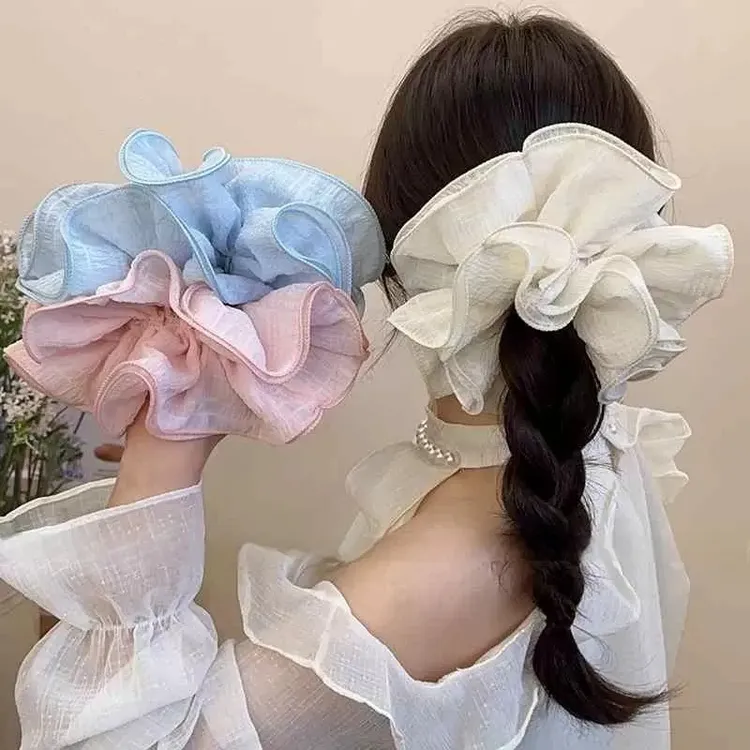 新款韩系发绳褶皱发圈网纱大肠发圈头绳女氛围感马尾蓬松超大发圈