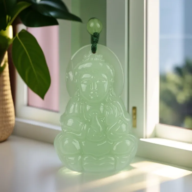 非金属仿水晶吊坠 弥勒观音项坠百搭绿色精美吊坠