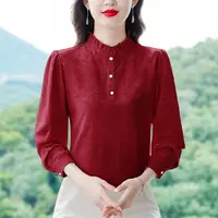高级感提花缎面长袖衬衫女士秋装新款气质小立领衬衣洋气妈妈上衣
