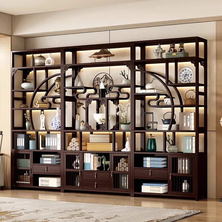 新中式酒柜博古架多宝阁茶叶架展示柜摆件柜茶室茶具茶柜置物架子