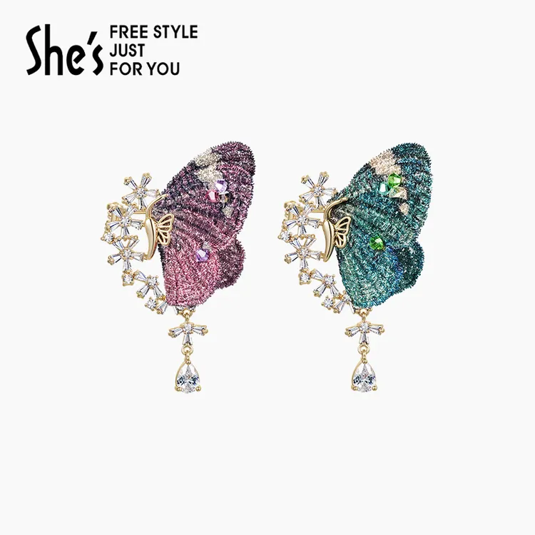 铜合金布艺胸针 【明星同款】shes斑斓蝶梦刺绣蝴蝶璀璨胸针胸花