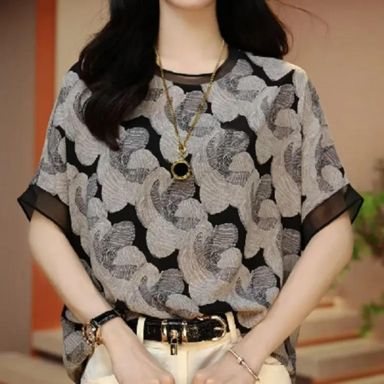 【粉丝专属】短袖女夏季印花T恤遮肚子宽松显瘦上衣休闲小衫274