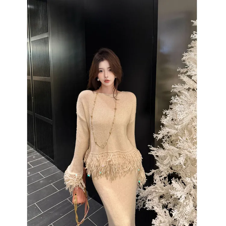 GUIDI GUDI【斑驳光影】秋冬氛围感绵羊毛山羊绒两件套套装/黄加蓝