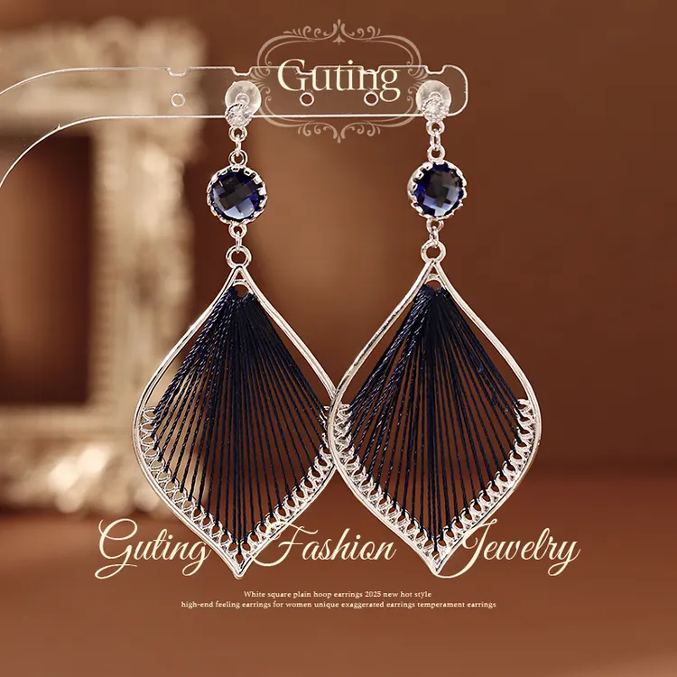 铜合金合成锆石耳饰 22212宝蓝色孔雀尾耳坠耳环轻奢气质耳钉耳饰