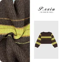 羊毛复古时髦撞色条纹短款宽松套头长袖针织毛衣L2765