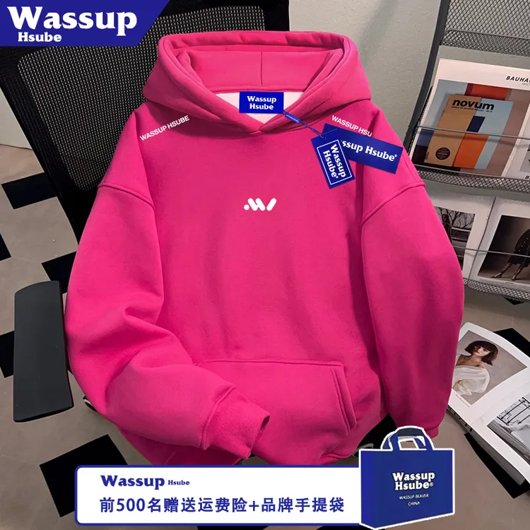 WASSUP HSUBE秋冬季男女连帽套头上衣符号字母印花火龙果应季卫衣