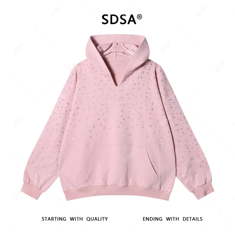 SDSA男士秋冬新款轻奢痞帅男装重工烫钻连帽套头卫衣宽松百搭上衣