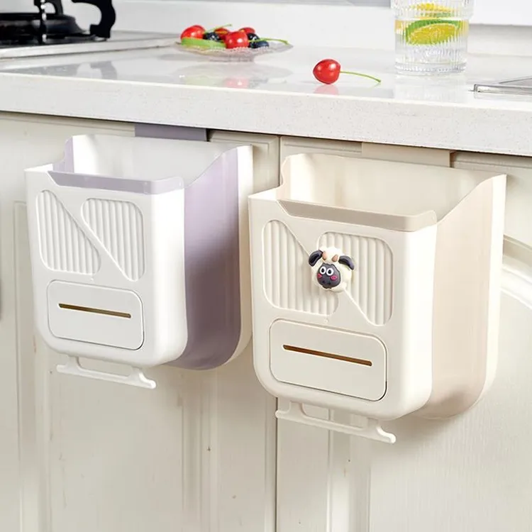 厨房垃圾桶挂式免弯腰家用橱柜门壁挂式折叠杂物桶悬挂车载大容量