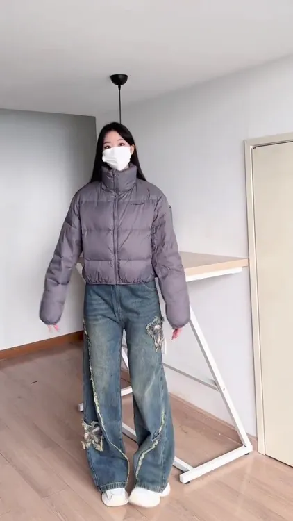 美式高街侧边拉链直筒牛仔裤女2025春季新款设计感宽松阔腿拖地裤