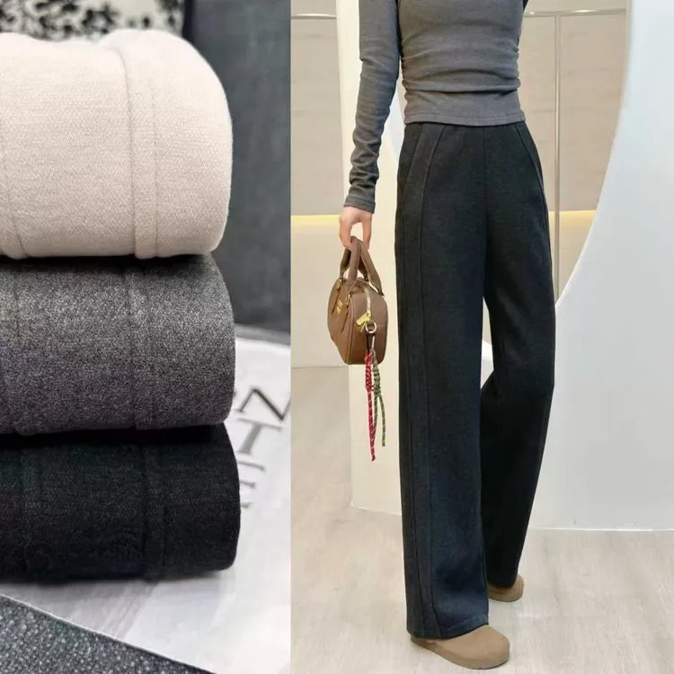 K2558 【羊毛醋酸】加绒加厚【窄版直筒裤】设计款高腰显瘦垂百搭裤女