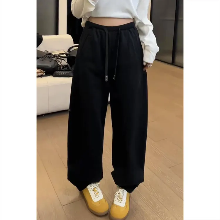 艾塔莉遮肉阔腿裤女早春新款梨形大码胖mm休闲裤弯刀香蕉裤小个子