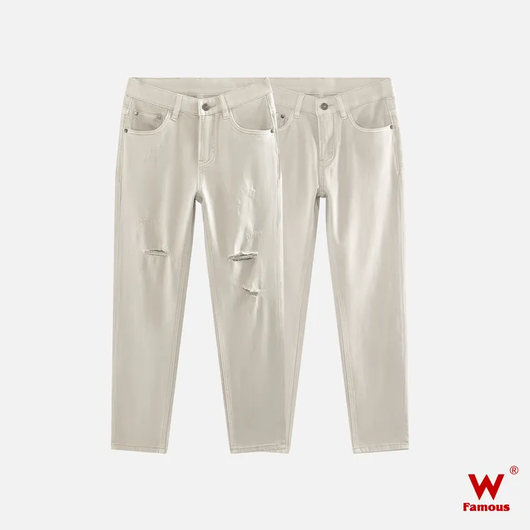 【夏季上新】8506 - 8.5安/燕麦色/高含棉度/破洞/净版/九分牛仔裤