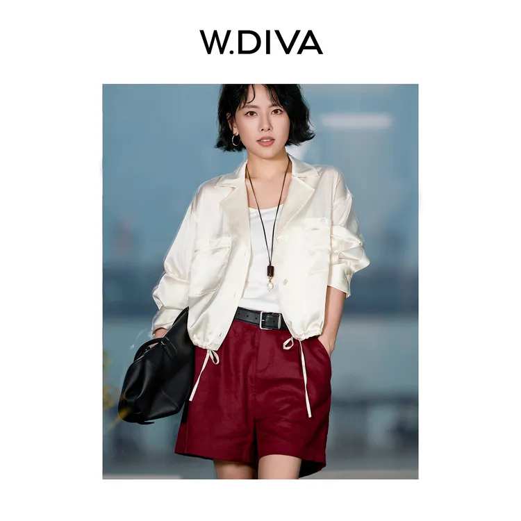 W.Diva【维多利亚】100麻随性松弛A字休闲裤短裤慵懒风女52K212158